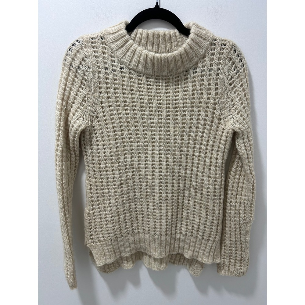 Field Flower Anthropologie Beige Wool Blend Open Knit Mock Neck Sweater Small
